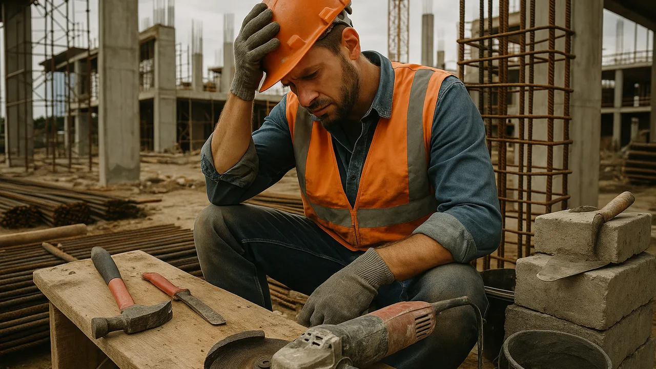 Chantier avec outils et matériaux de construction