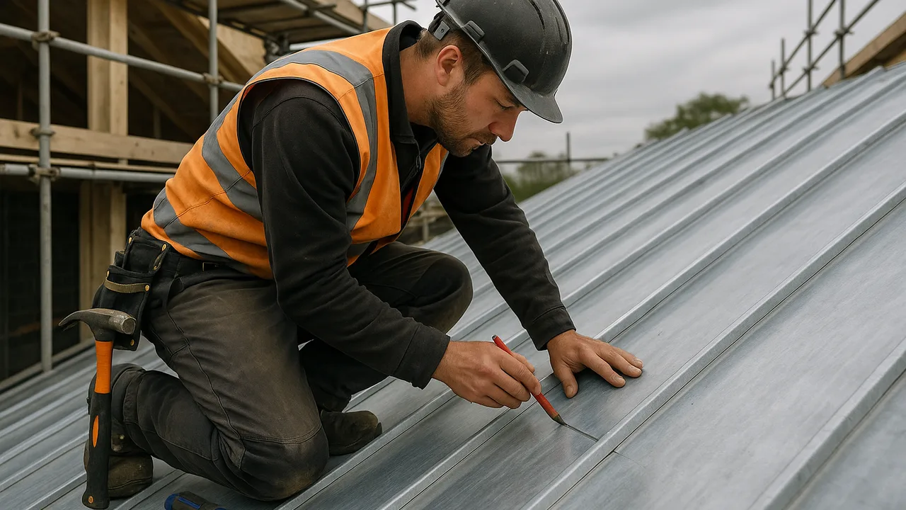 Couvreur inspectant une toiture en zinc
