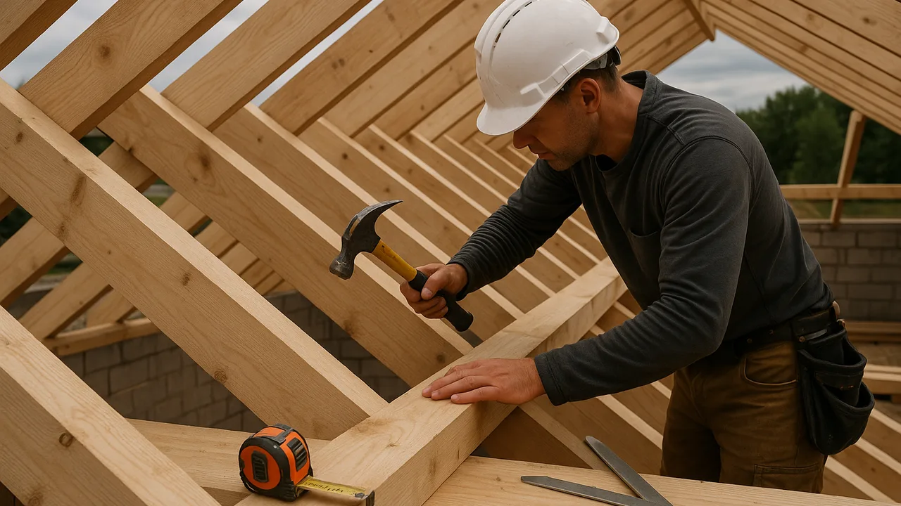 Chevrons de toiture sur un chantier de construction