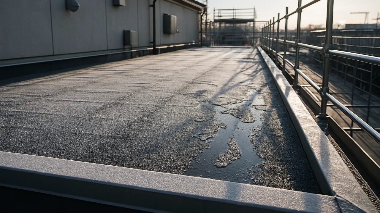 Toiture avec gel et dégel, chantier de construction