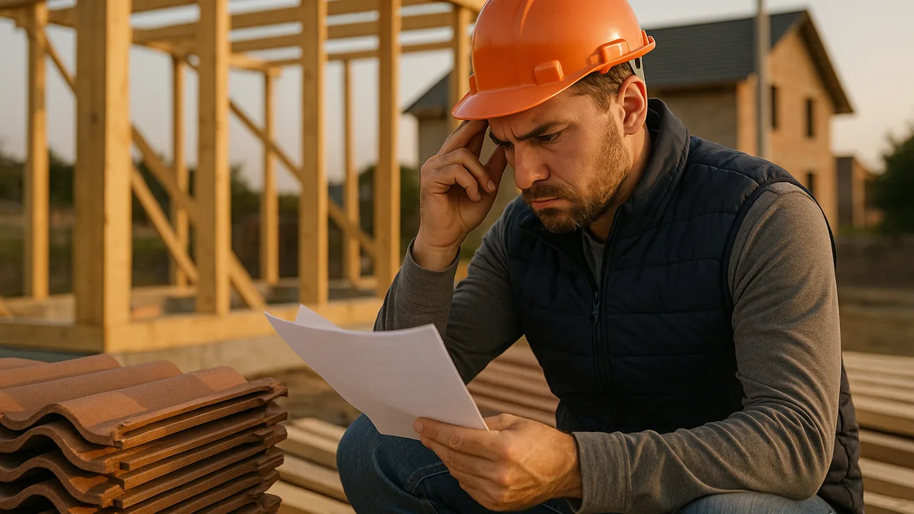 Couvreur examinant des matériaux de construction