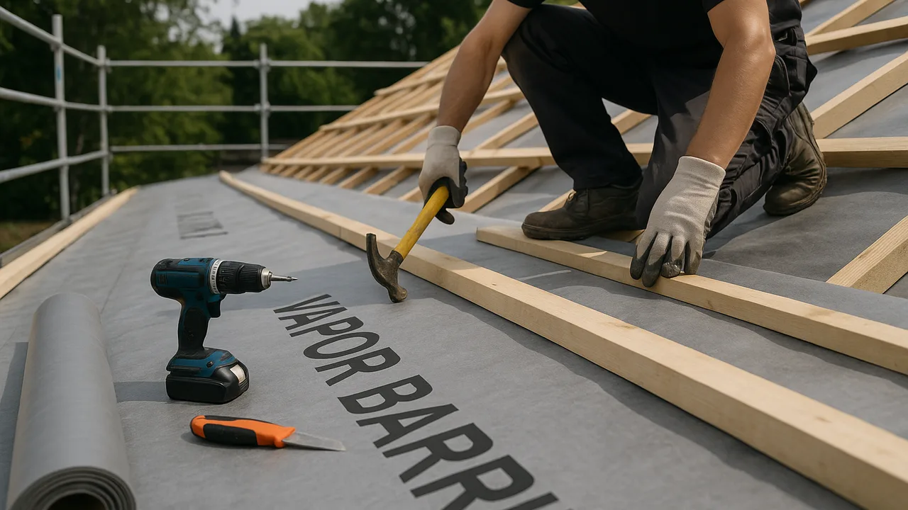 Installation de pare-vapeur sur une toiture