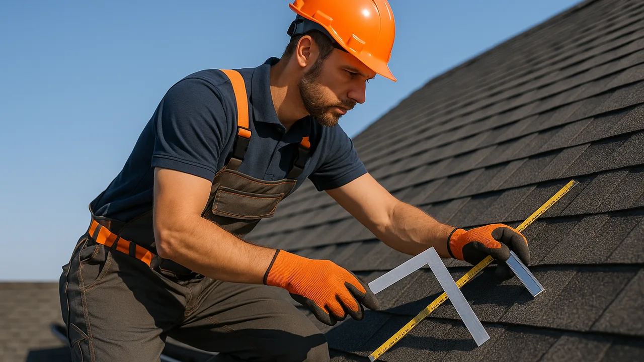Roofer inspecting rooftop before solar panel installation