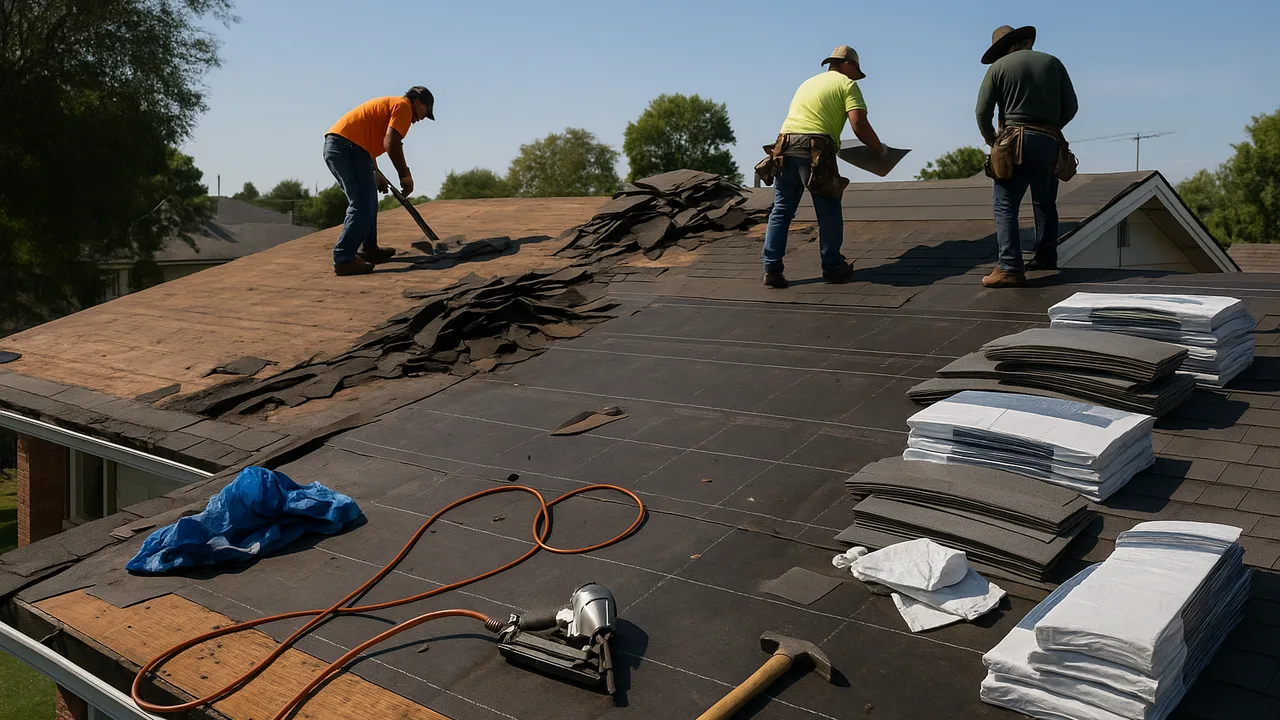 Chantier de rehaussement de toiture avec ouvriers