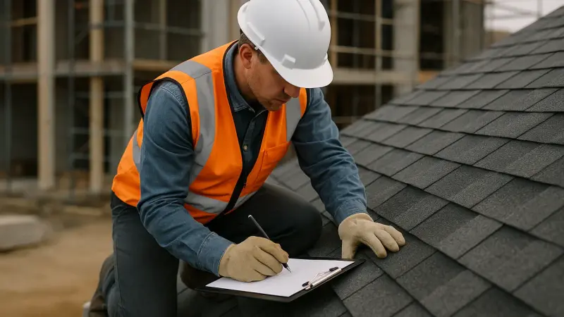 Artisan inspectant une toiture sur un chantier