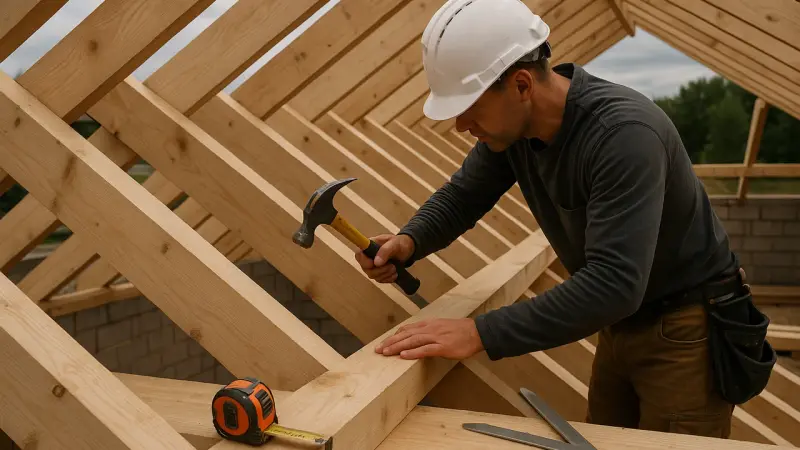 Chevrons de toiture sur un chantier de construction