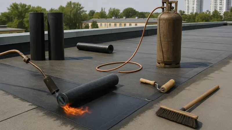 Chantier d'étanchéité sur toiture-terrasse