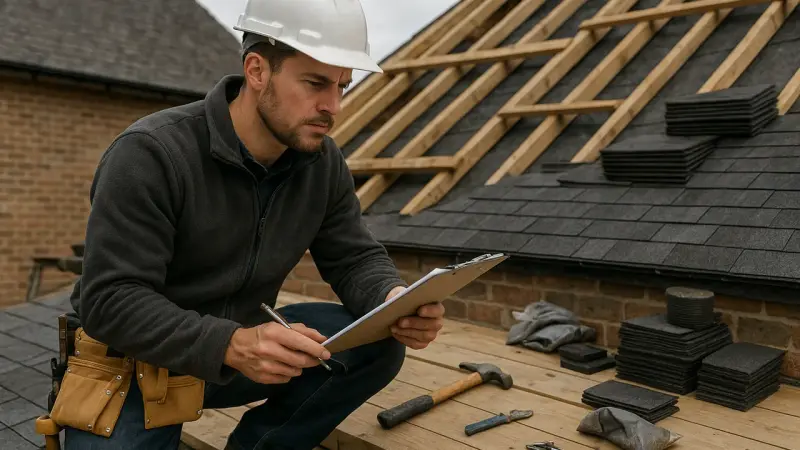 Artisan évaluant des travaux de toiture supplémentaires