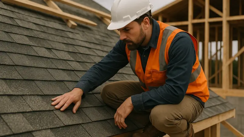 Couvreur inspectant une toiture sur un chantier