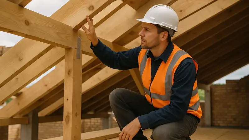 Couvreur inspectant la structure de la toiture
