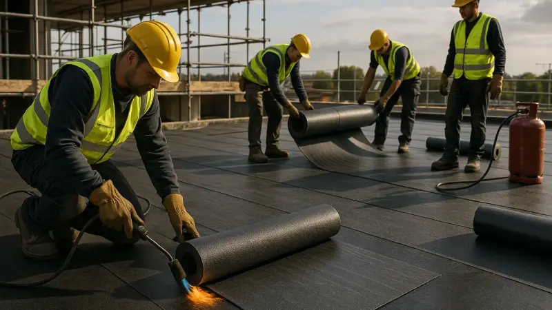 Installation d'un écran sous-toiture sur un chantier