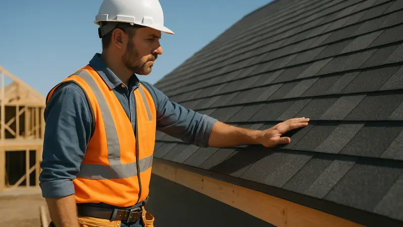 Couvreur inspectant une toiture nouvellement installée
