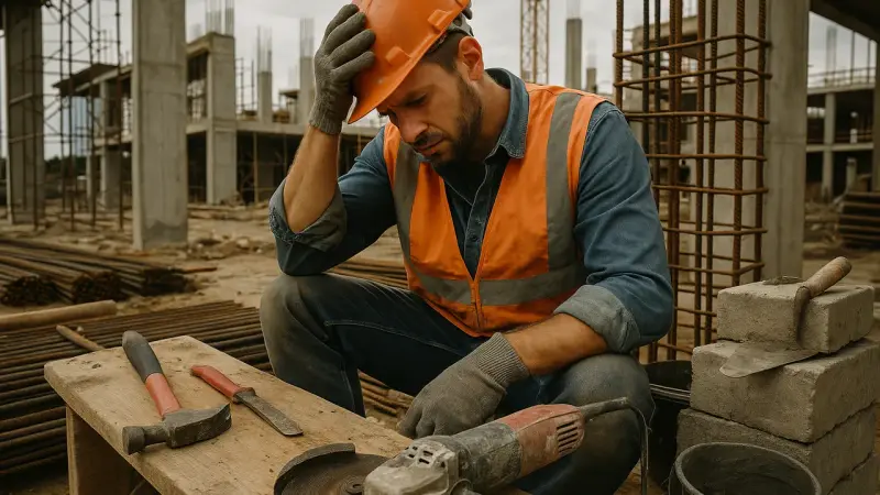 Chantier avec outils et matériaux de construction
