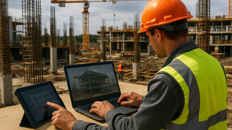 Artisan utilisant un logiciel sur chantier