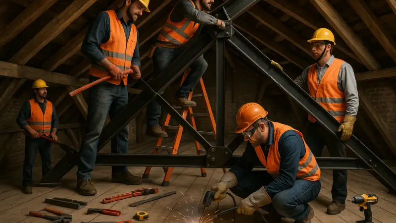 Artisans modifiant une fermette industrielle