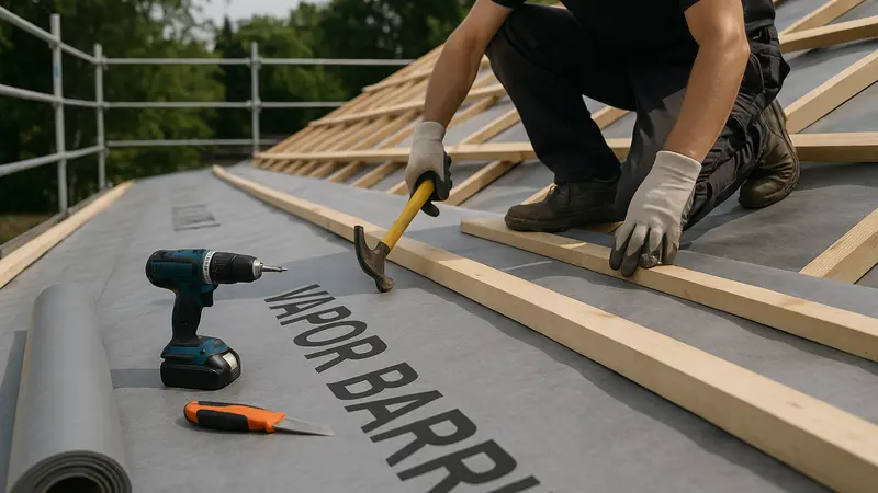 Installation de pare-vapeur sur une toiture