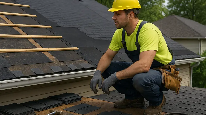 Rénovation de toiture en cours avec couvreur professionnel