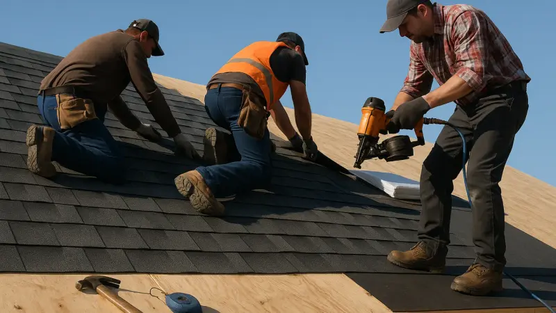 Équipe de couvreurs travaillant sur un chantier