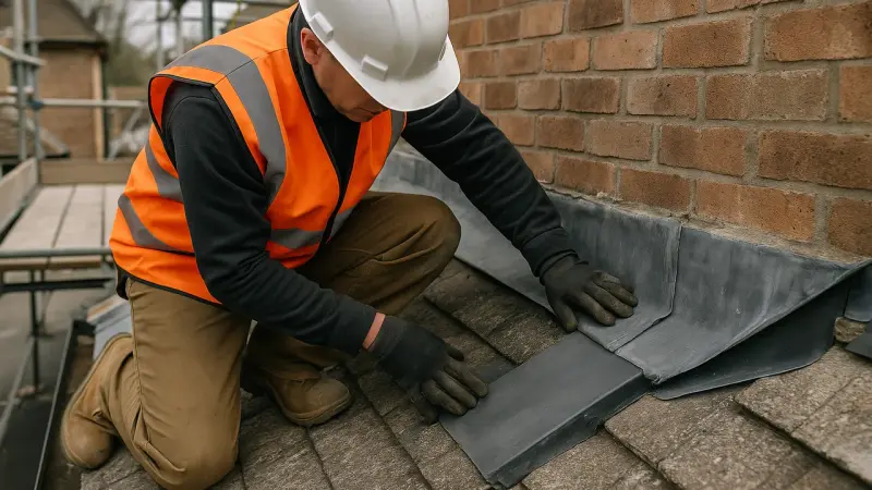 Inspection et réparation de solin de toiture sur chantier