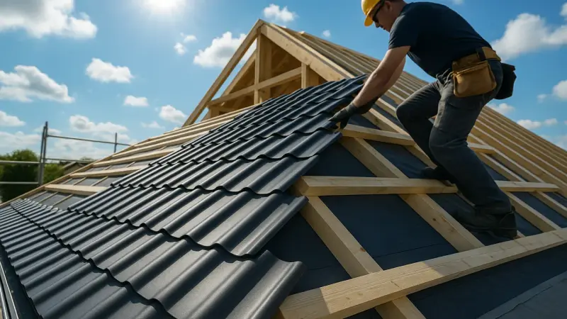 Installation de matériaux de toiture modernes sous le soleil