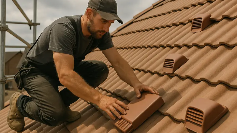 Installation de tuiles chatières sur une toiture