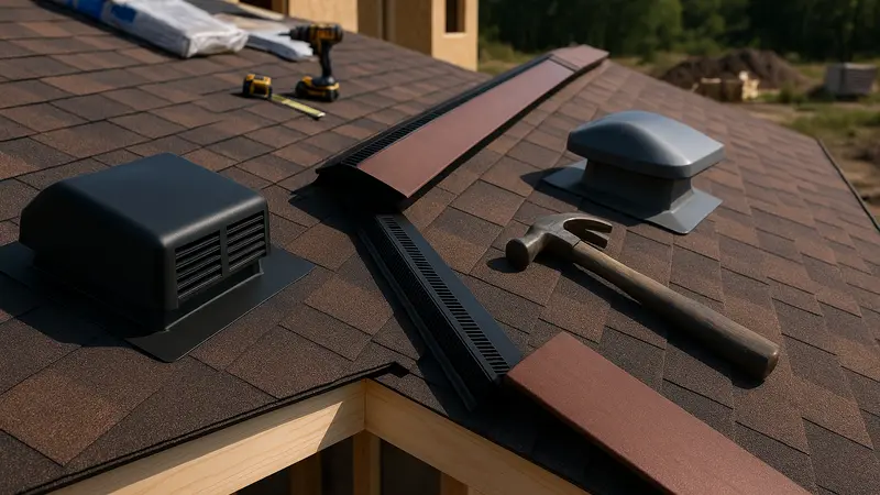 Installation de ventilation sous toiture avec sorties au faîtage