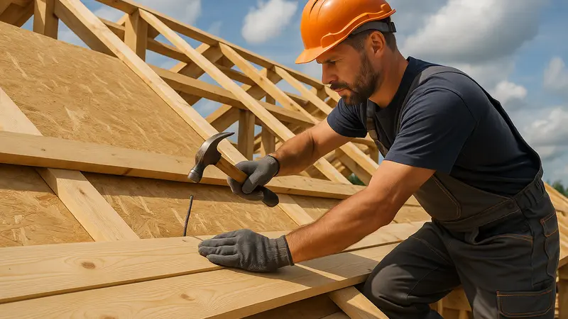 Installation de volige et OSB sur une toiture